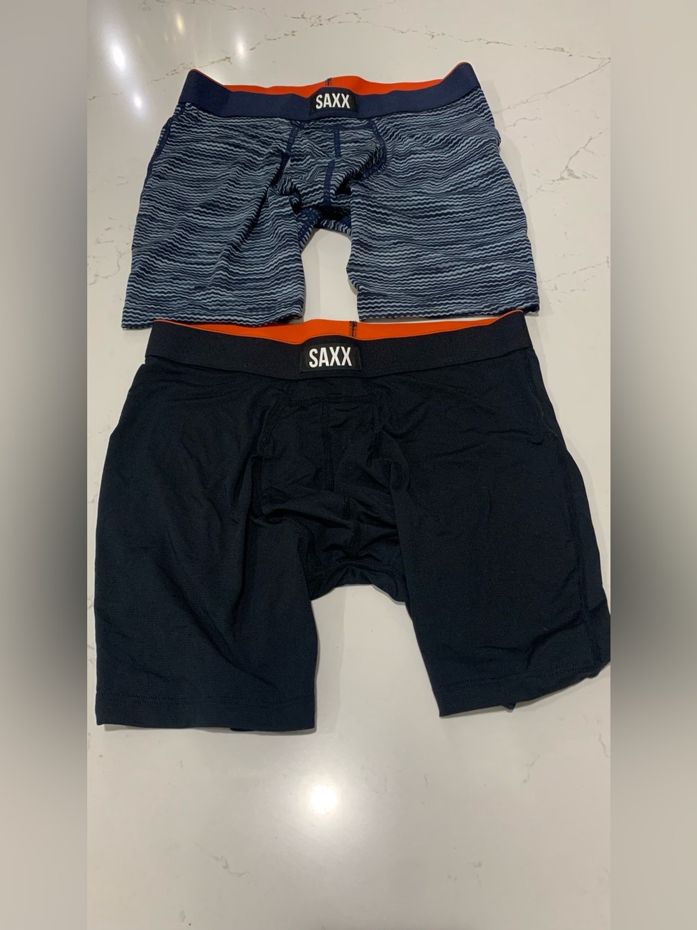 SAXX Men’s Performance Boxer Briefs - Navy Stripe & Black (2-Pack) Size S